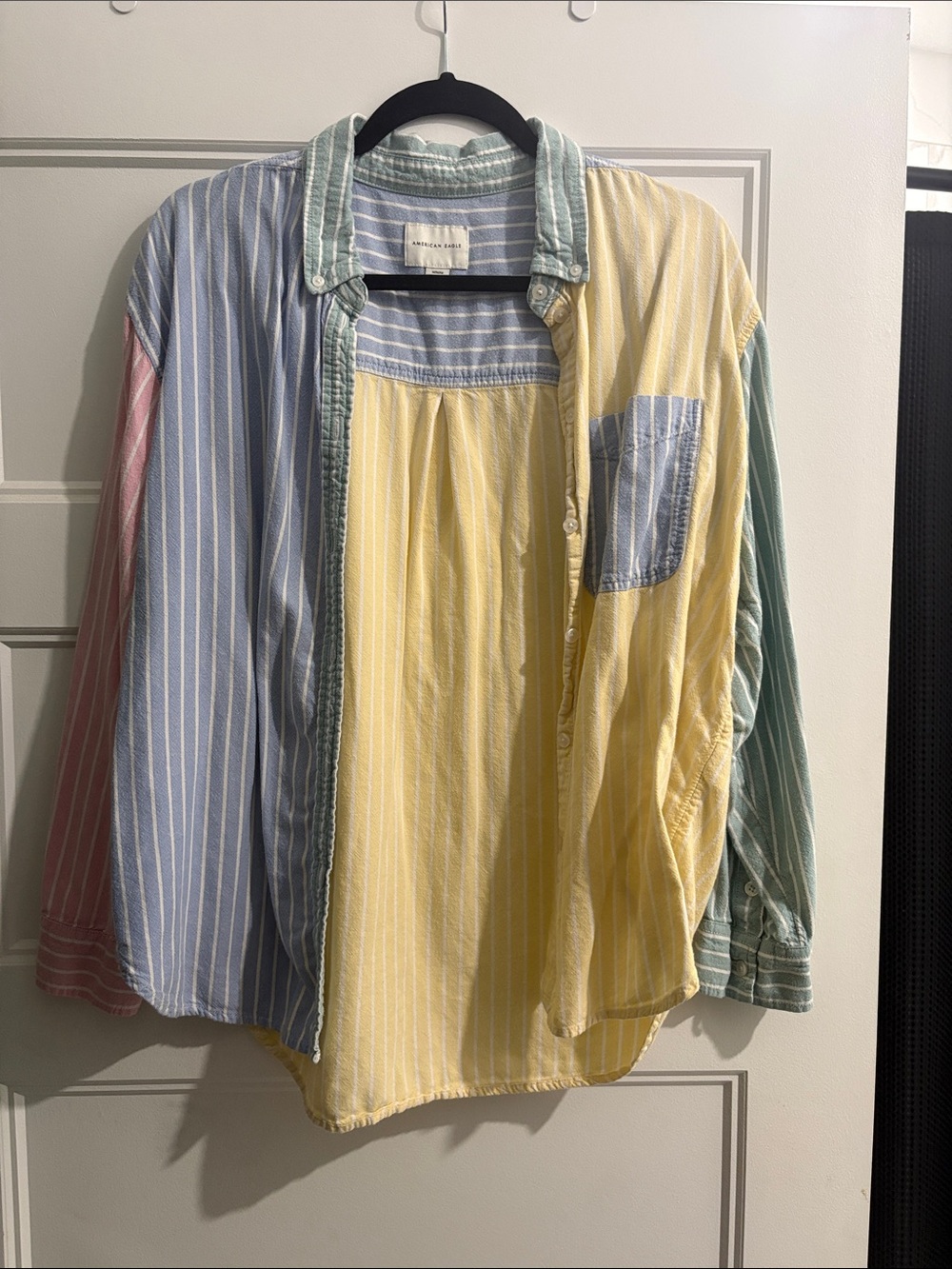American Eagle Outfitters Pastel Multi-Color Striped Button-Down Shirt